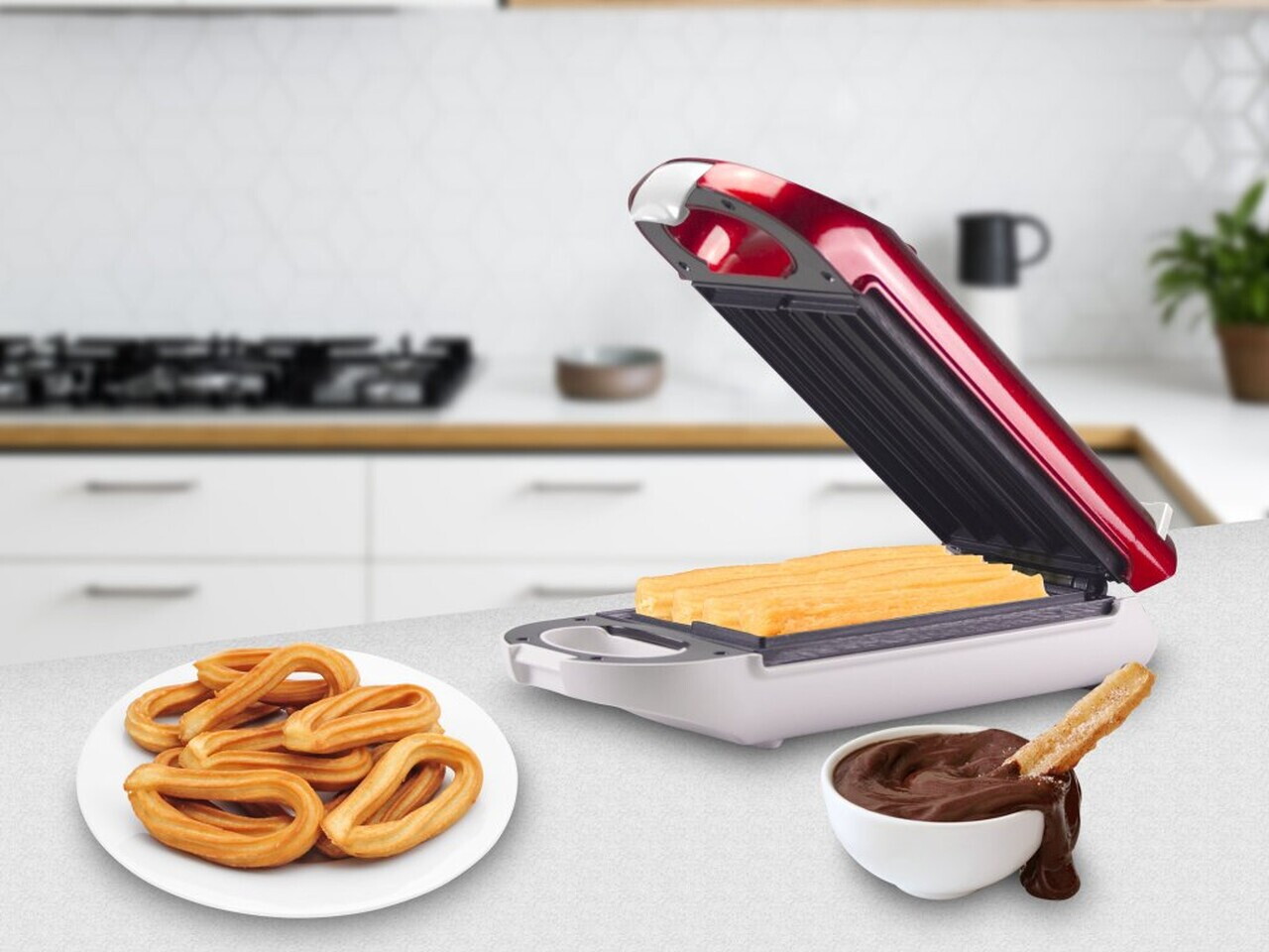 Aparat de facut churros Beper, 700W, capacitate 4 bucati, 19 cm, rosu/alb - imagine 7